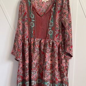 Magnolia Red and Green Paisley Long Sleeve Dress